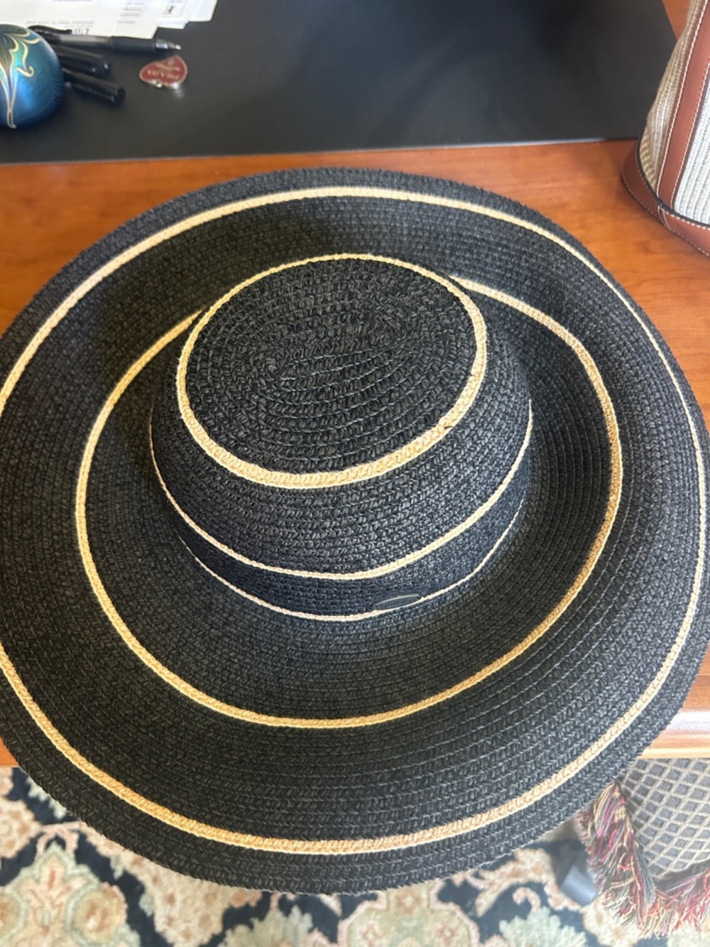Savannah Black and Natural Straw Wide Brim Sun Hat